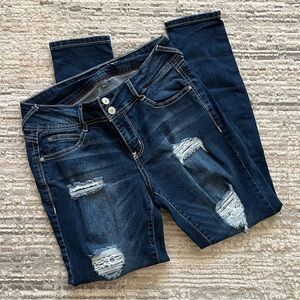 Wallflower Dark Wash Distressed Denim Stretch Skinny Jeans Size 7